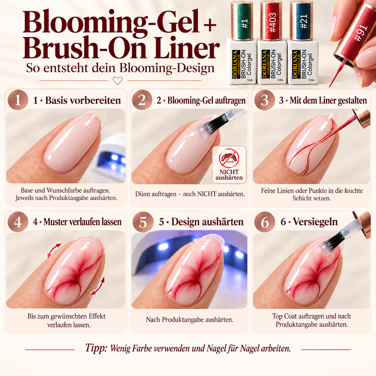 Brush-On Liner Set – 5 Farben für feine Linien & Blooming | 5 × 5 ml