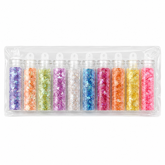 Flake Glitzer Inlays ⎥ 10er Set ⎥  Iridescent Nail Art Flakes für Glitzer-Designs, Einleger & 3D Effekte