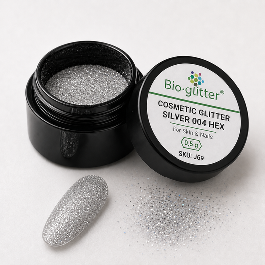 Bioglitter® Cosmetic Glitter Silver | Fein 004 Hex | für Haut & Nägel | 0,5 g