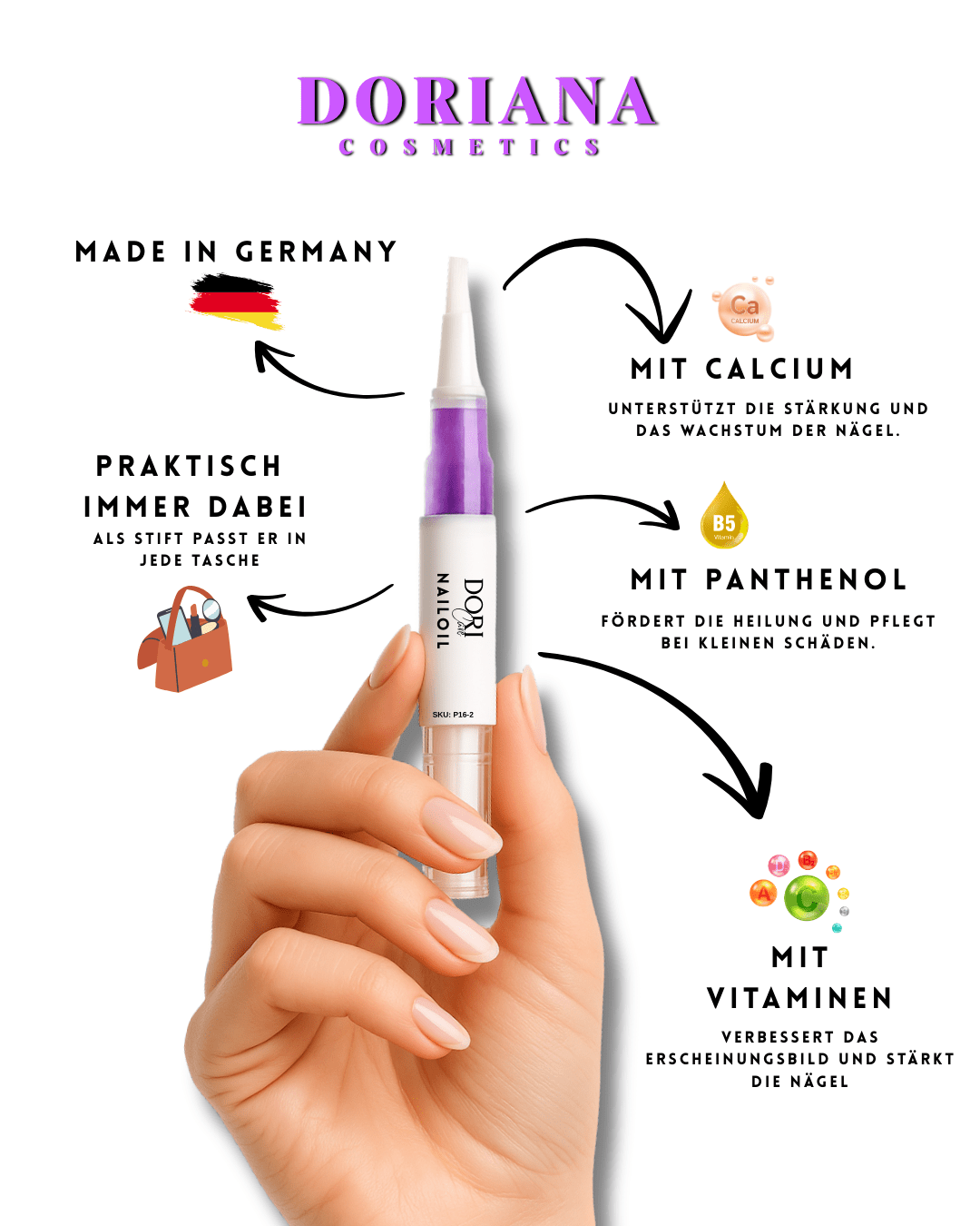 DORICare Nagelöl - Rose - mit Panthenol, Calcium und Vitamine - Doriana Cosmetics GmbH