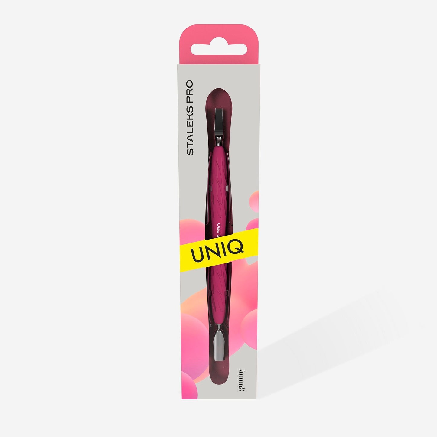 Maniküreschieber mit Silikongriff „Gummy“ UNIQ 10 TYP 5 (schmaler abgerundeter Schieber + breite Klinge) - Doriana Cosmetics GmbH